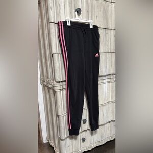 Adidas womens Joggers Black with Pink Stripes